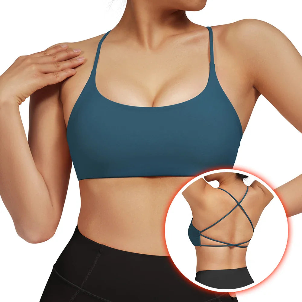 Rückenfreier Stoßfester Fitness-Sport-BH Mit Polstern Für Frauen