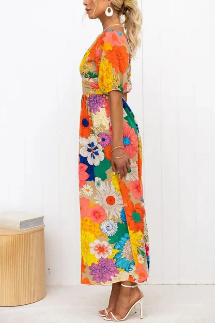 Blumenkleid mit Puffärmeln und schickem Design für Damen
