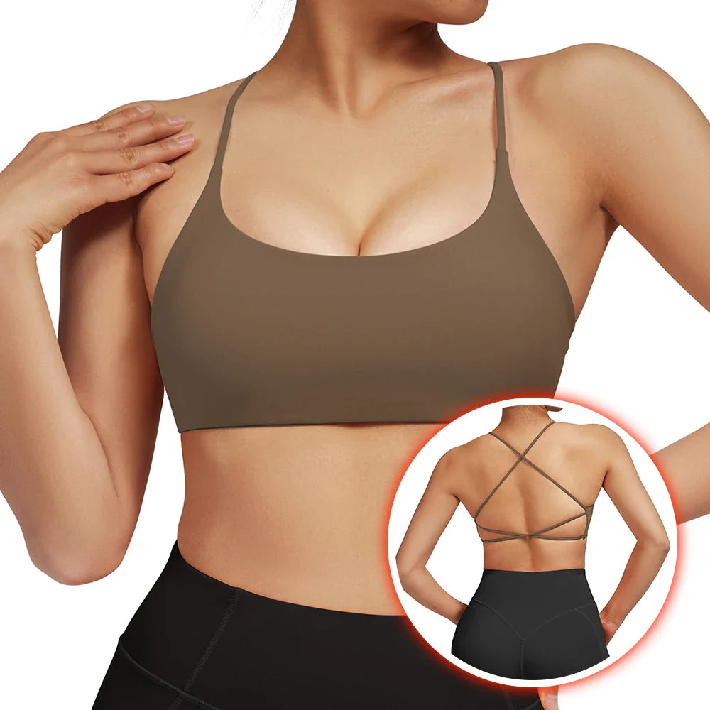 Rückenfreier Stoßfester Fitness-Sport-BH Mit Polstern Für Frauen