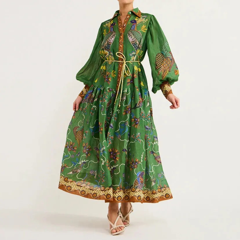 Giselle | Bohème Maxikleid in A-Linie mit Knopfverschluss