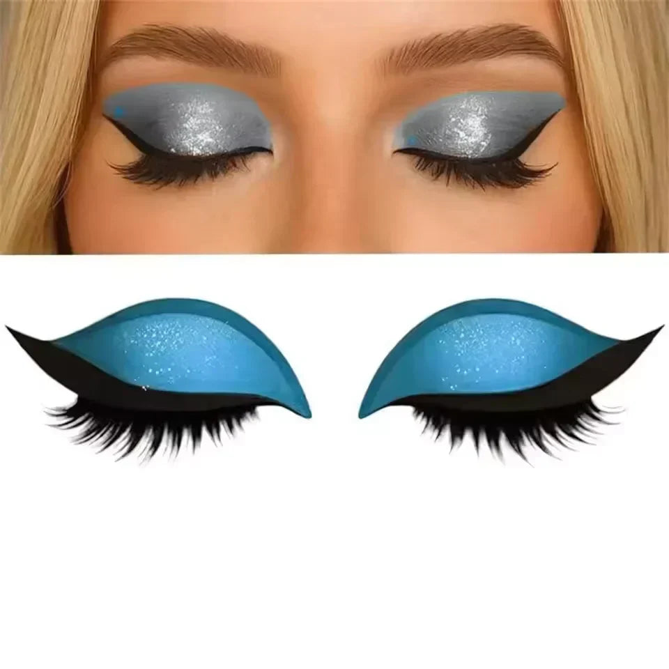 Blue gradient Augen make-up sticker wiederverwendbar worn on blonde woman's closed eyes
