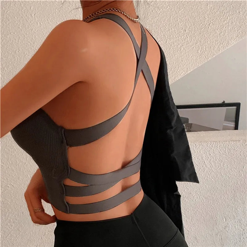 Sexy Cross-Strap Yoga-Sport-BH Mit Hollow-Out-Design Für Frauen