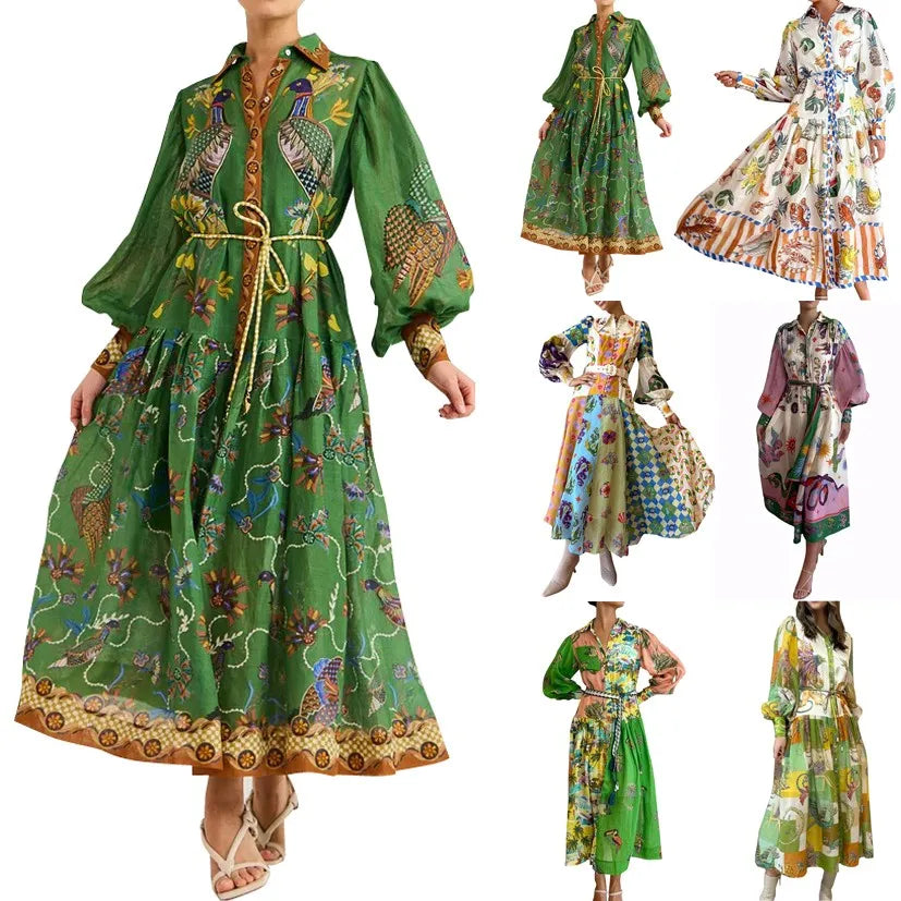 Giselle | Bohème Maxikleid in A-Linie mit Knopfverschluss