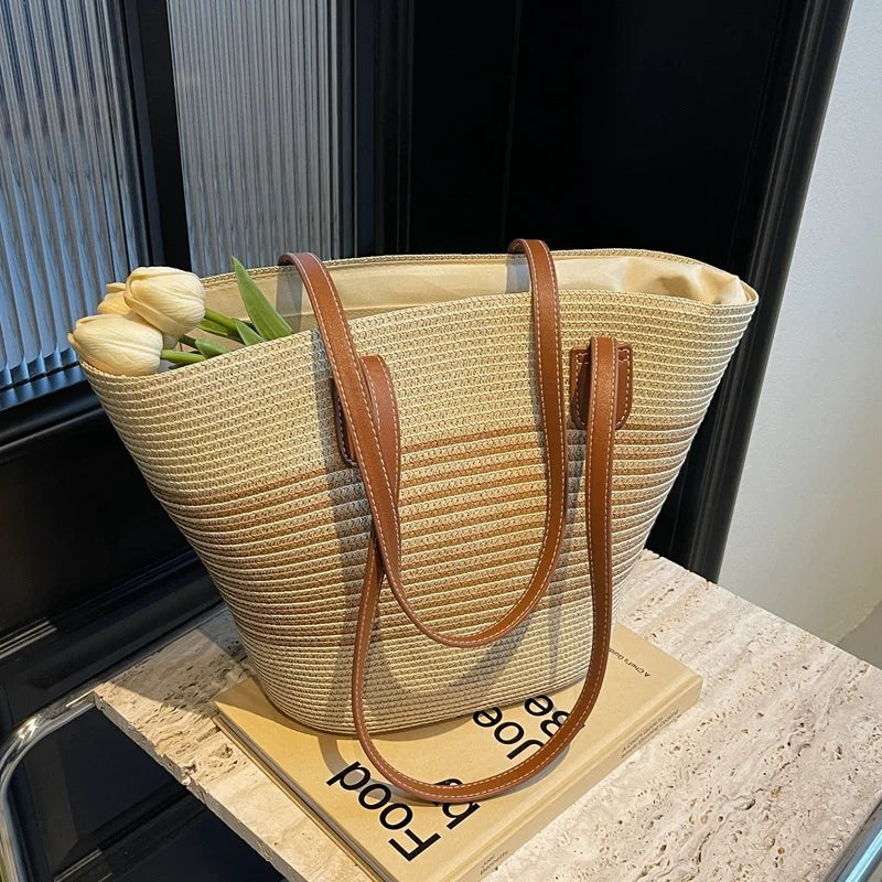 Roselle | Geräumige Strohzschultertasche Damen