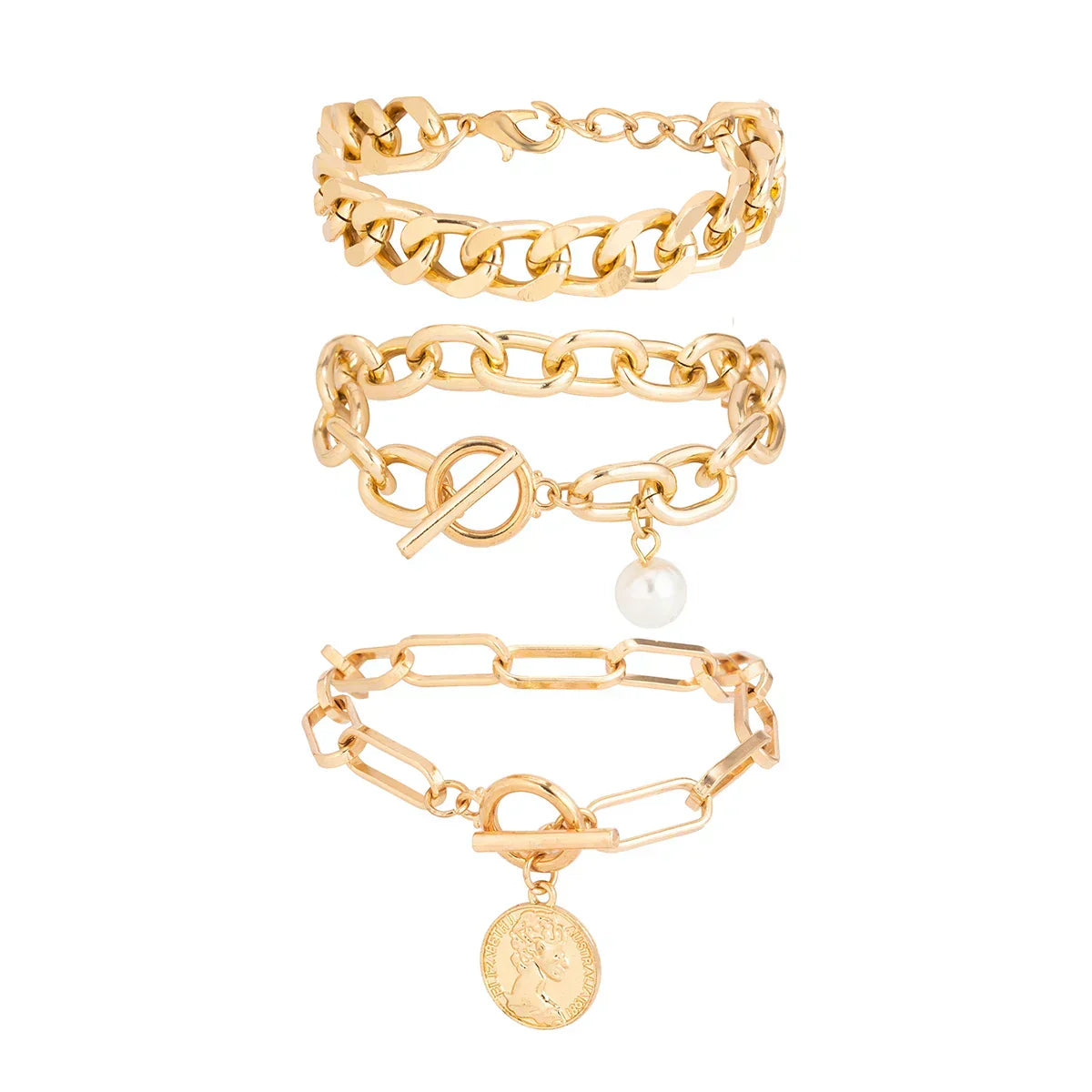 Goldenes Cuban Armband Set für Damen