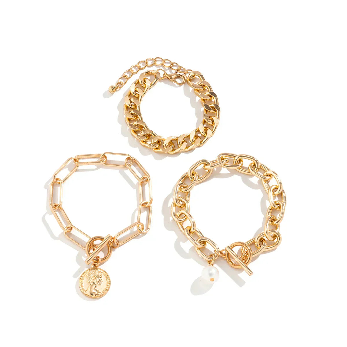 Goldenes Cuban Armband Set für Damen