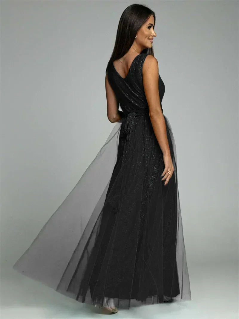 Elegantes Abendkleid mit Mesh Details und Hohem Schlitz für Frauen