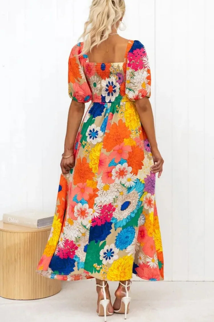 Blumenkleid mit Puffärmeln und schickem Design für Damen