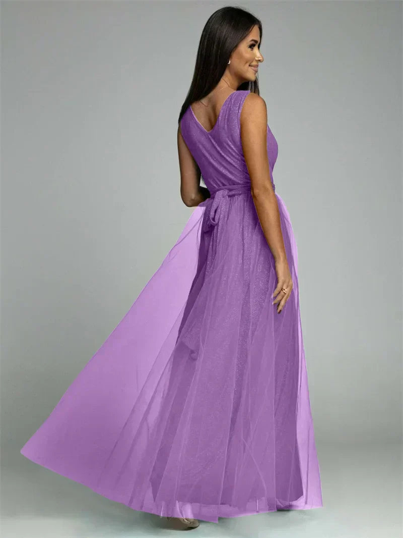 Elegantes Abendkleid mit Mesh Details und Hohem Schlitz für Frauen
