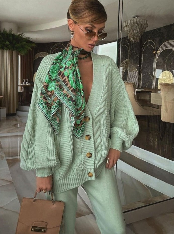 Charmantes 2-teilige Set mit Strickjacke und bequemer Hose Für Frauen