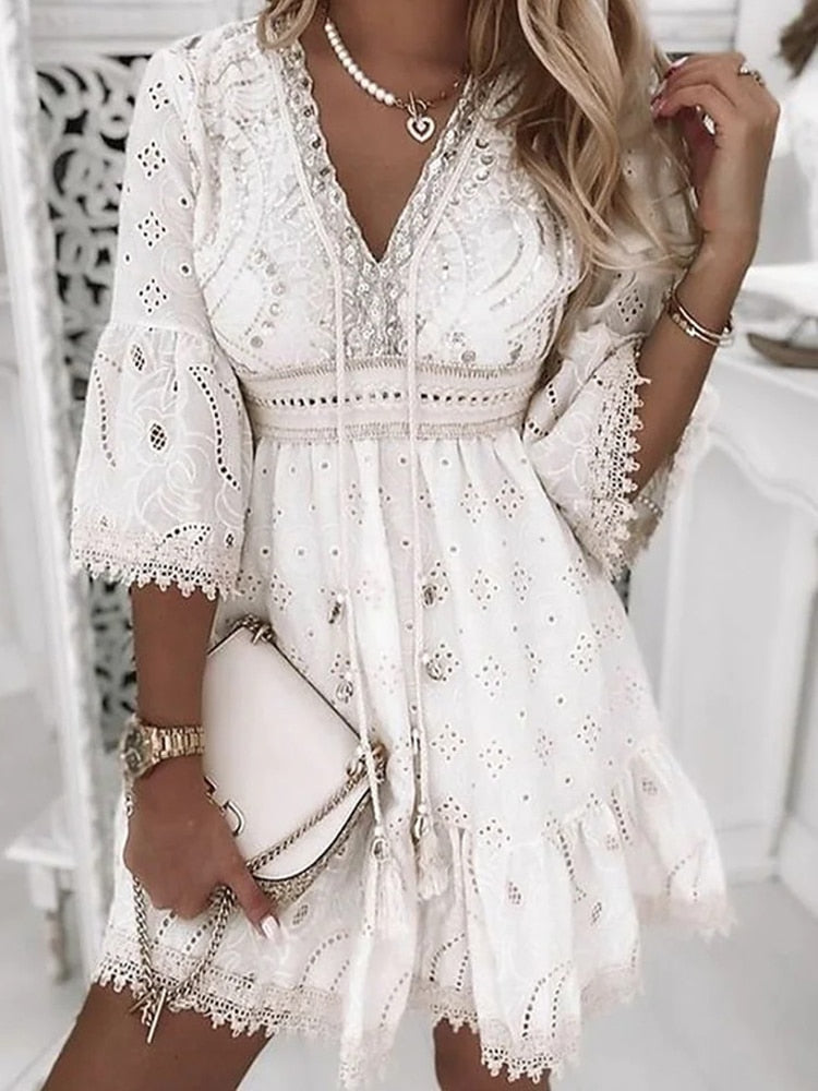 Boho inspiriertes Ibiza Kurz Sommerkleid für Damen