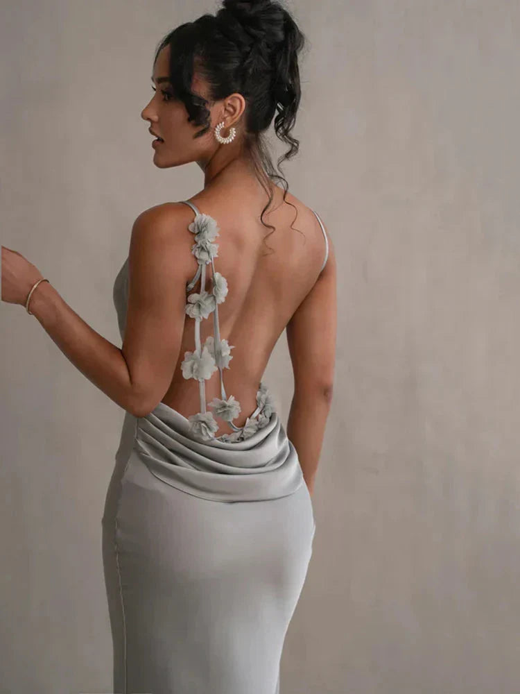 Satiniertes Maxikleid mit Blumenpatchwork Für Frauen