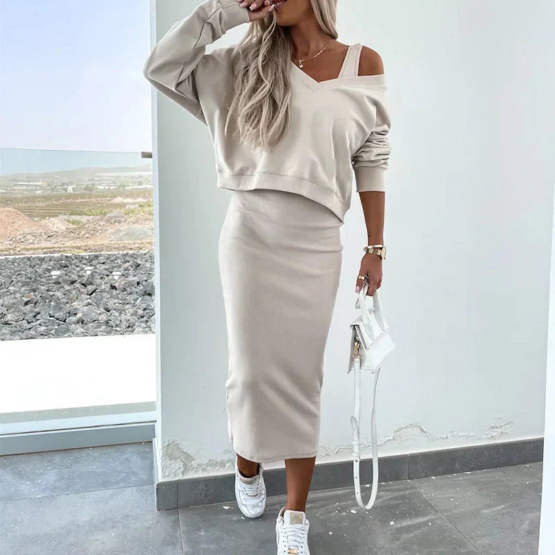 Elegantes Kleid mit kuscheligem Pullover-Kombination Für Frauen