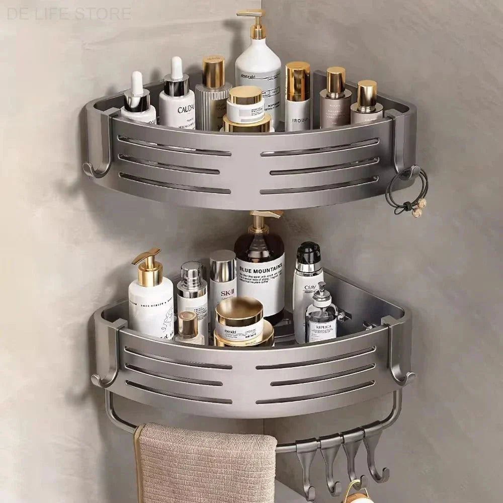 Duscheckregal 2er-Set – Bohrlochfreie Wandmontage mit Haken product image 1
