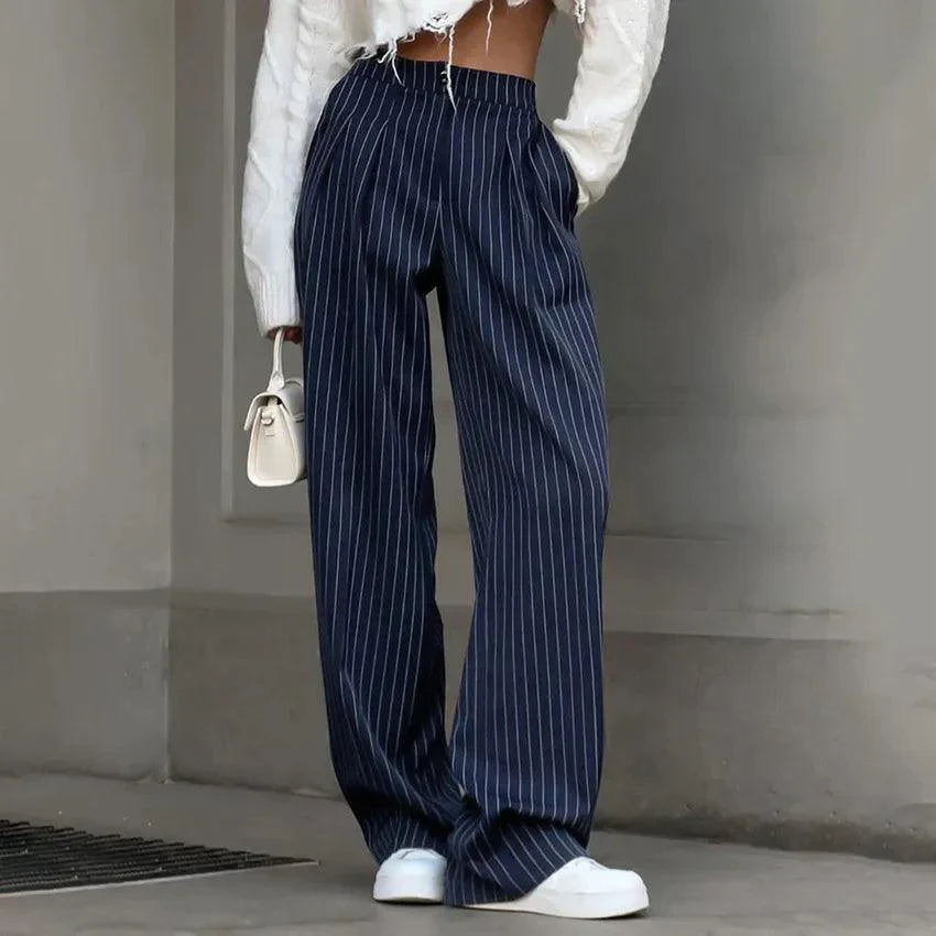 Hoch taillierte Streifenhose mit modernem Chic für Damen