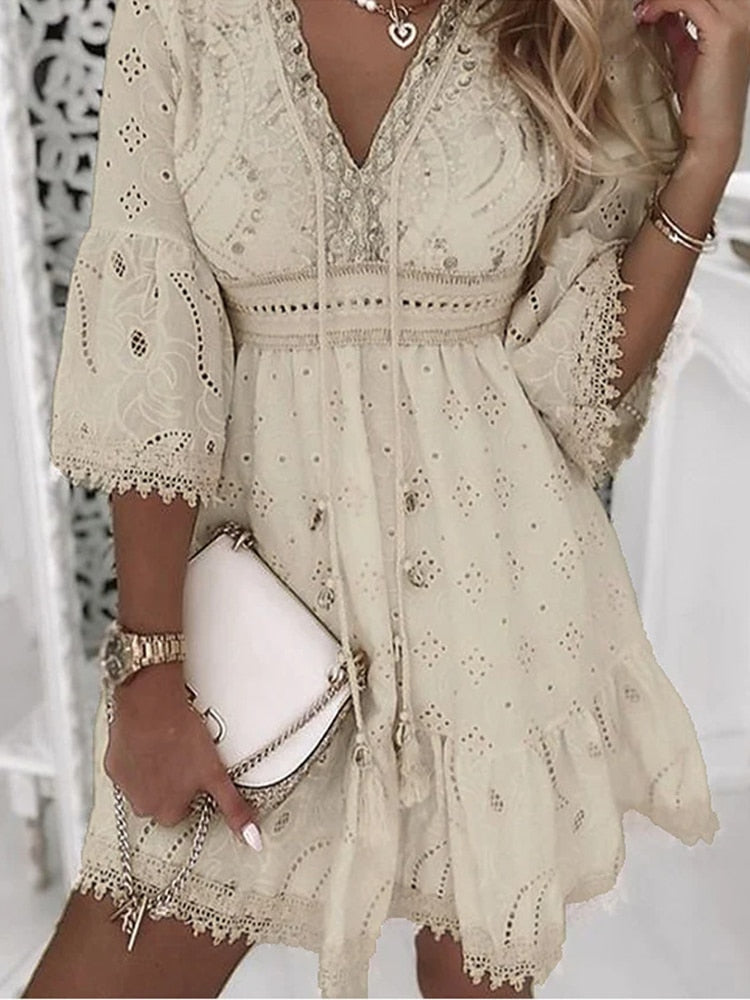 Boho inspiriertes Ibiza Kurz Sommerkleid für Damen