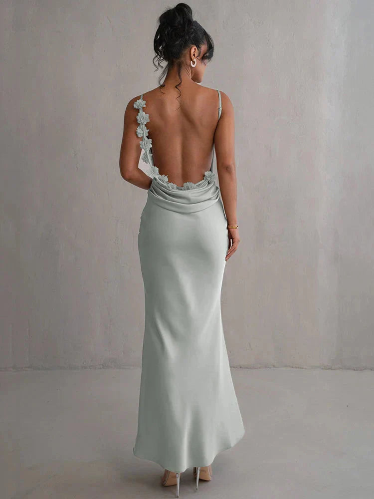 Satiniertes Maxikleid mit Blumenpatchwork Für Frauen