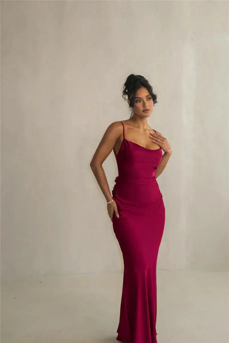 Satiniertes Maxikleid mit Blumenpatchwork Für Frauen