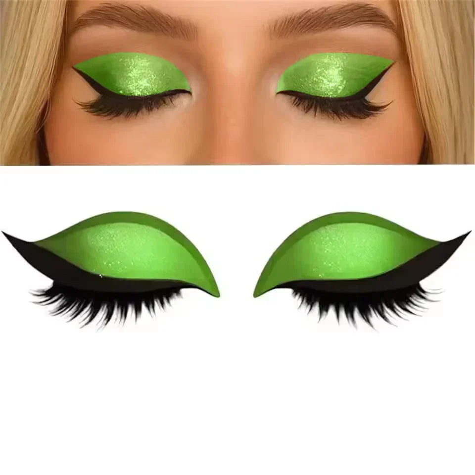 Green shimmer augen make-up sticker wiederverwendbar on woman's eyes with before after