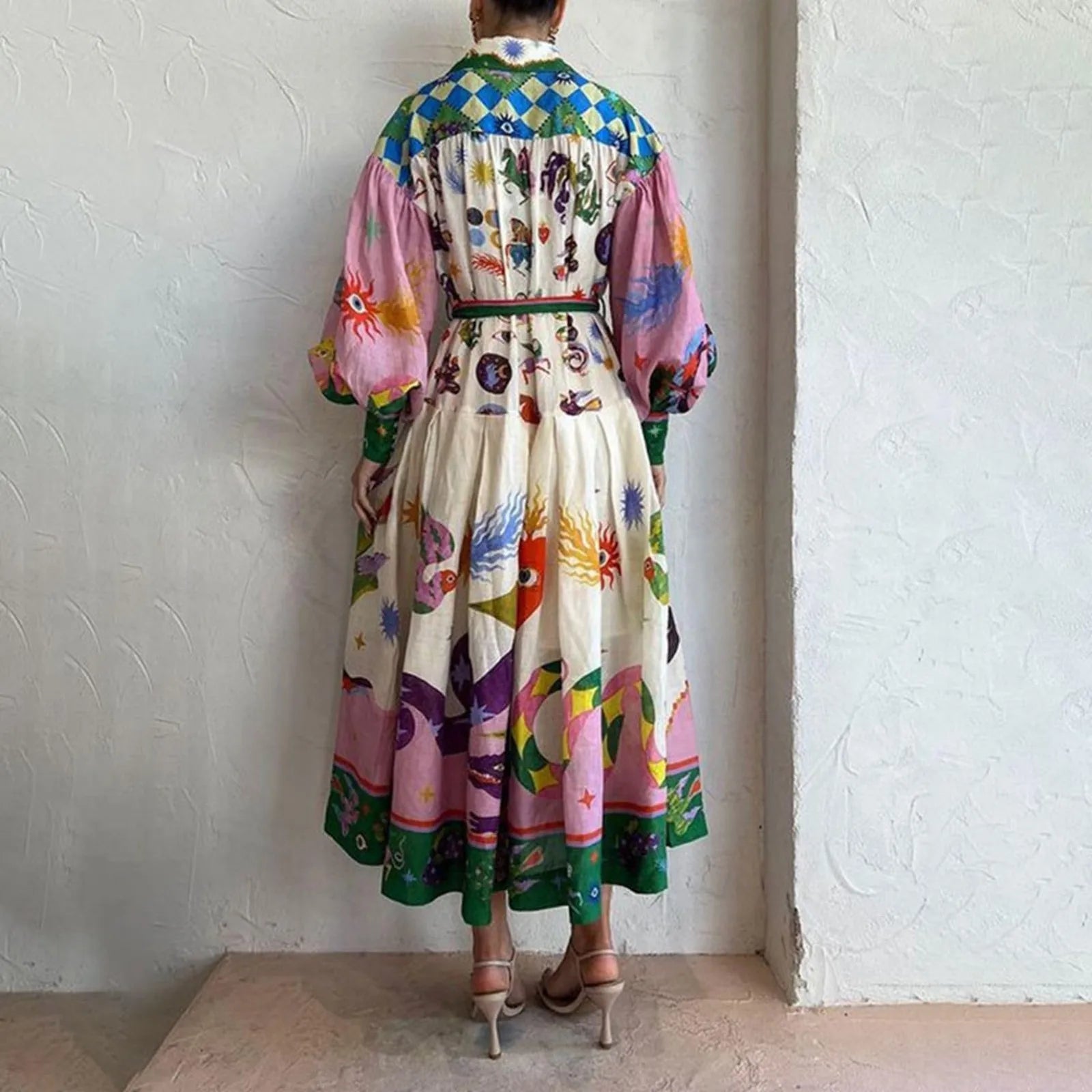 Giselle | Bohème Maxikleid in A-Linie mit Knopfverschluss