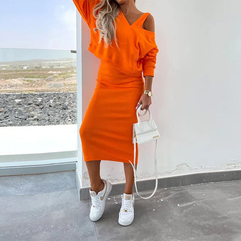 Elegantes Kleid mit kuscheligem Pullover-Kombination Für Frauen