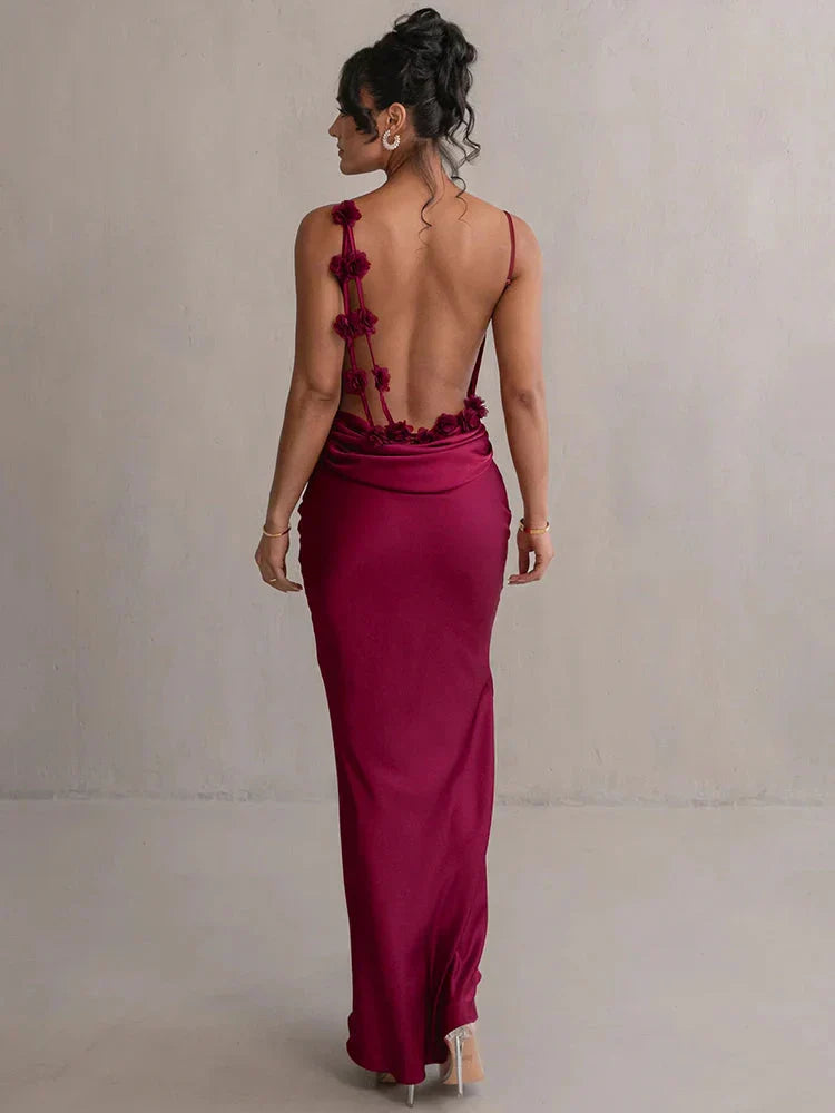 Satiniertes Maxikleid mit Blumenpatchwork Für Frauen