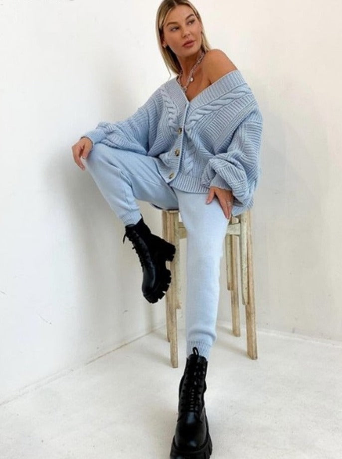 Charmantes 2-teilige Set mit Strickjacke und bequemer Hose Für Frauen