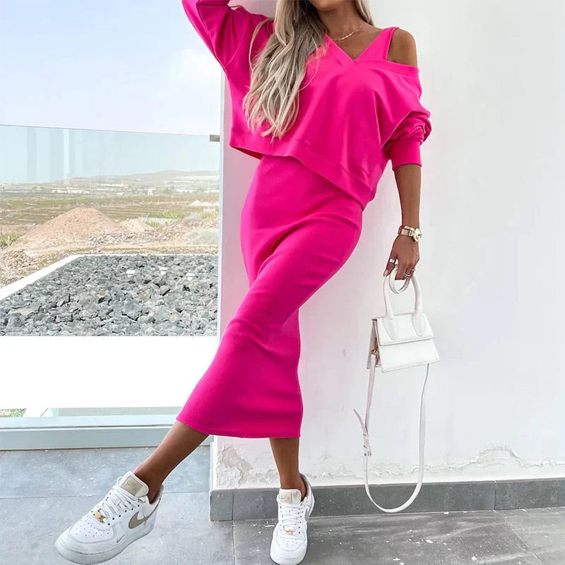 Elegantes Kleid mit kuscheligem Pullover-Kombination Für Frauen