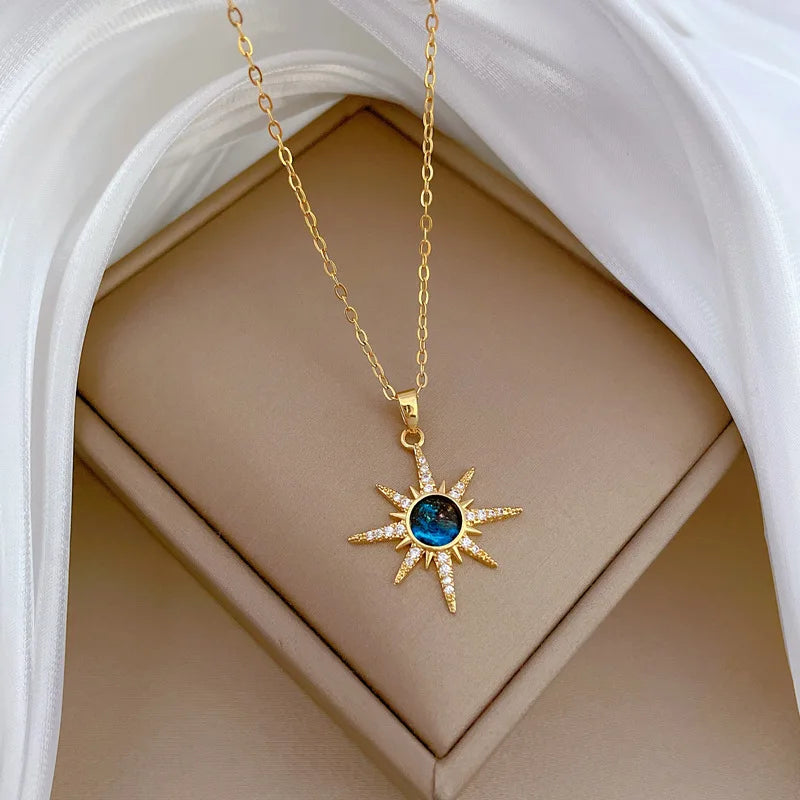 Sternenstrahlen Mikro Schmuck Edelstahl Halskette Für Frauen
