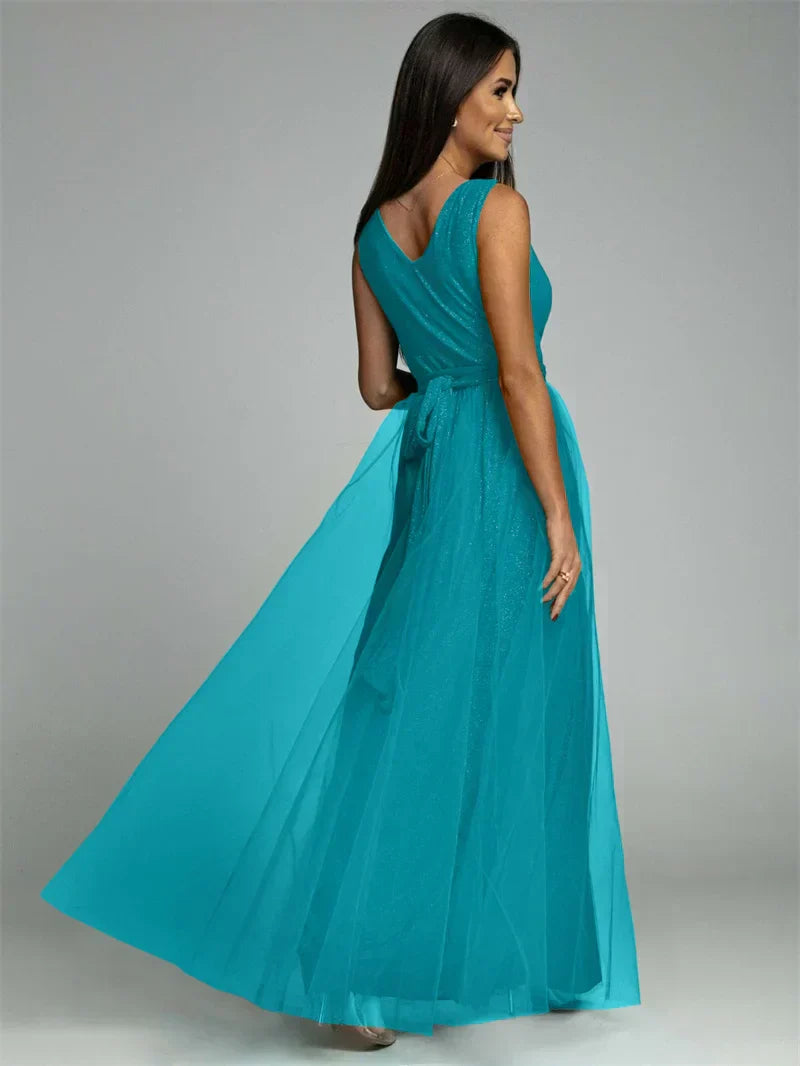 Elegantes Abendkleid mit Mesh Details und Hohem Schlitz für Frauen