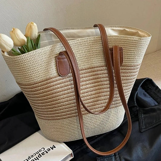Roselle | Geräumige Strohzschultertasche Damen