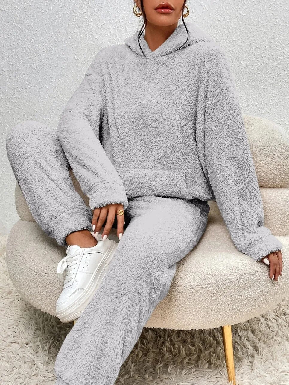 Gemütlicher Teddy-Hausanzug mit Kapuze Für Frauen