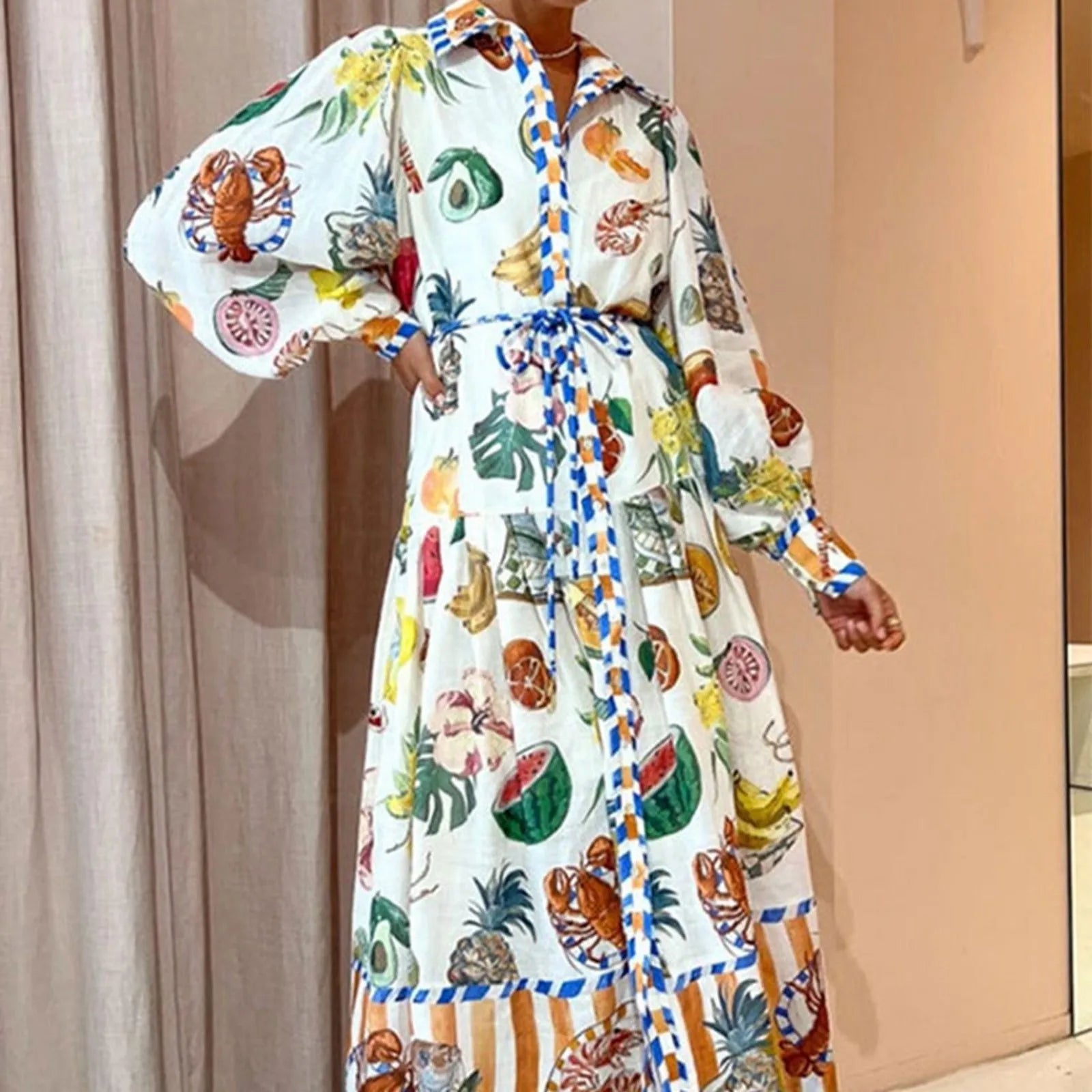 Giselle | Bohème Maxikleid in A-Linie mit Knopfverschluss
