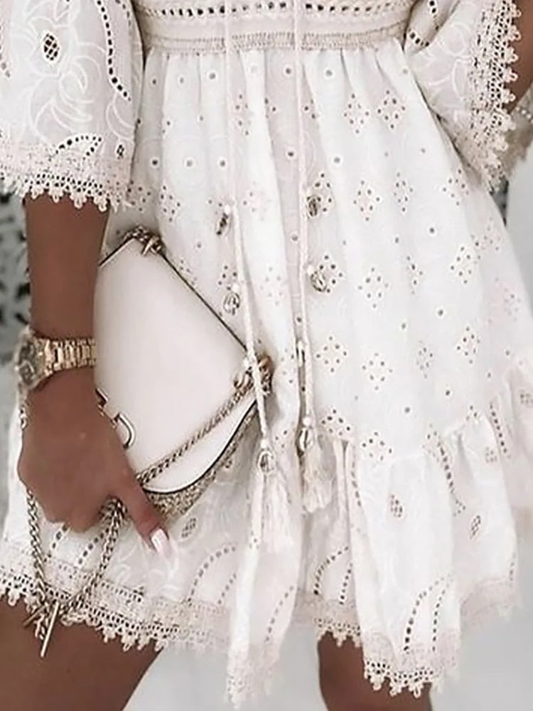 Boho inspiriertes Ibiza Kurz Sommerkleid für Damen