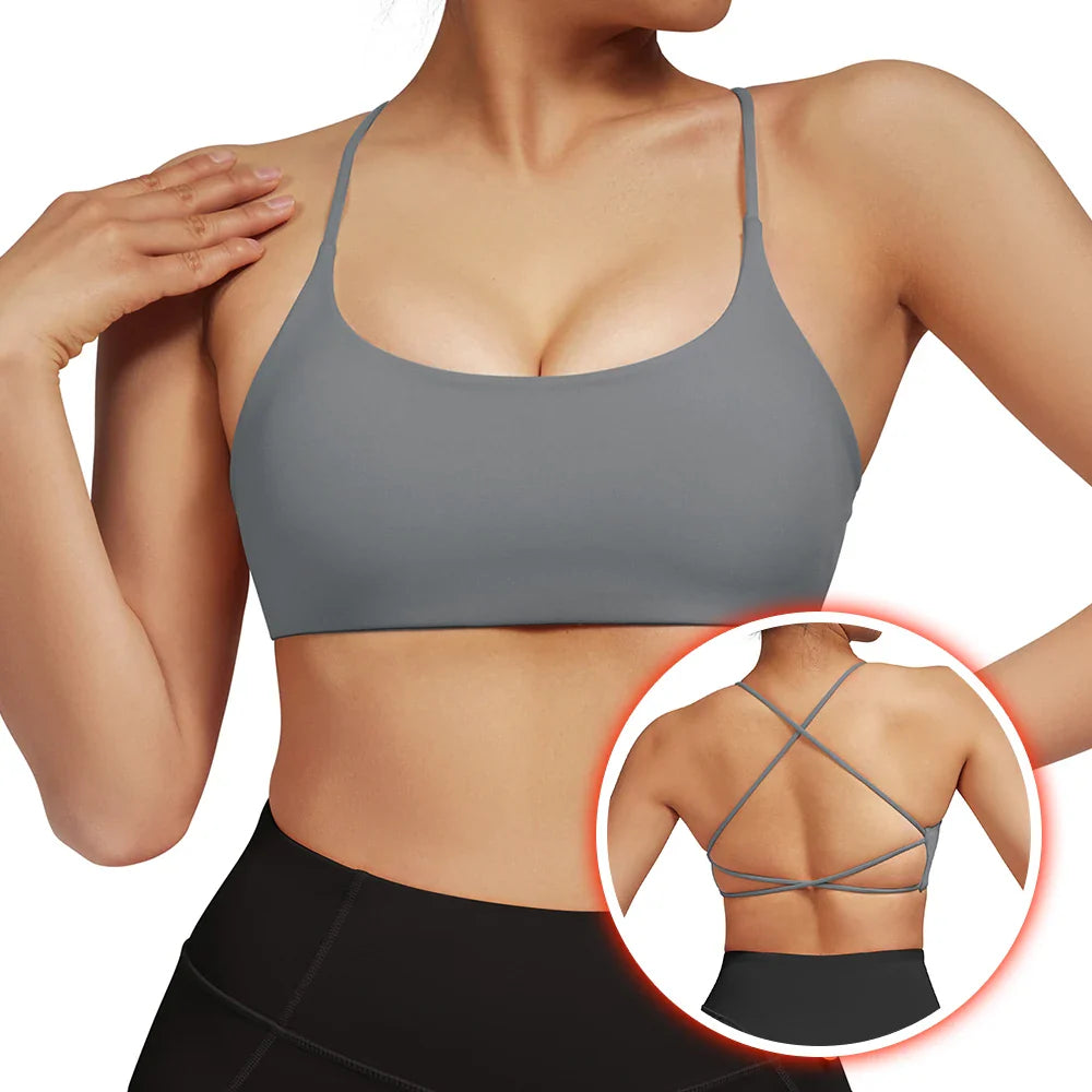 Rückenfreier Stoßfester Fitness-Sport-BH Mit Polstern Für Frauen
