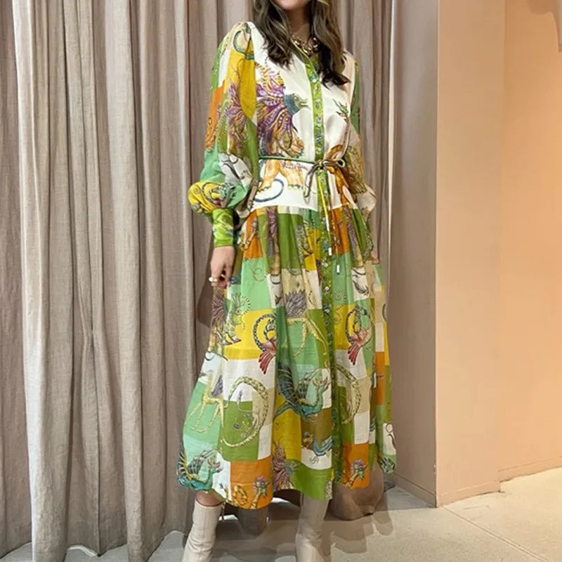 Giselle | Bohème Maxikleid in A-Linie mit Knopfverschluss