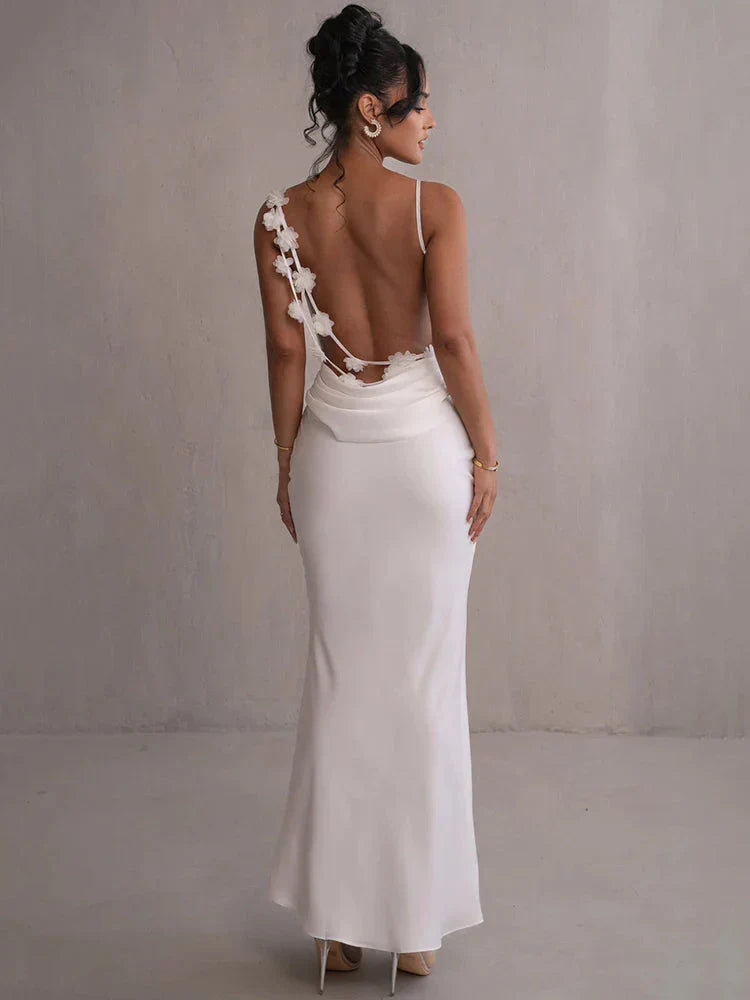 Satiniertes Maxikleid mit Blumenpatchwork Für Frauen