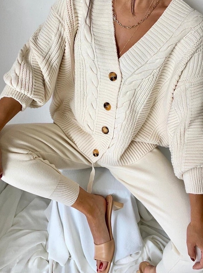 Charmantes 2-teilige Set mit Strickjacke und bequemer Hose Für Frauen
