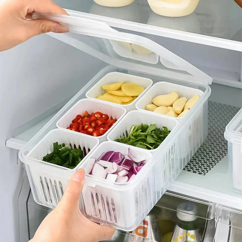 Kühlschrank-Organizer mit Ablaufeinsatz und Deckel – 6 Fächer product image 1