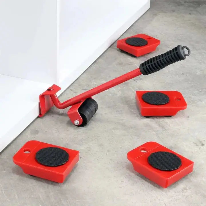 Red Schwerlast-Möbeltransport-Radsatz moving white cabinet with lever and pads