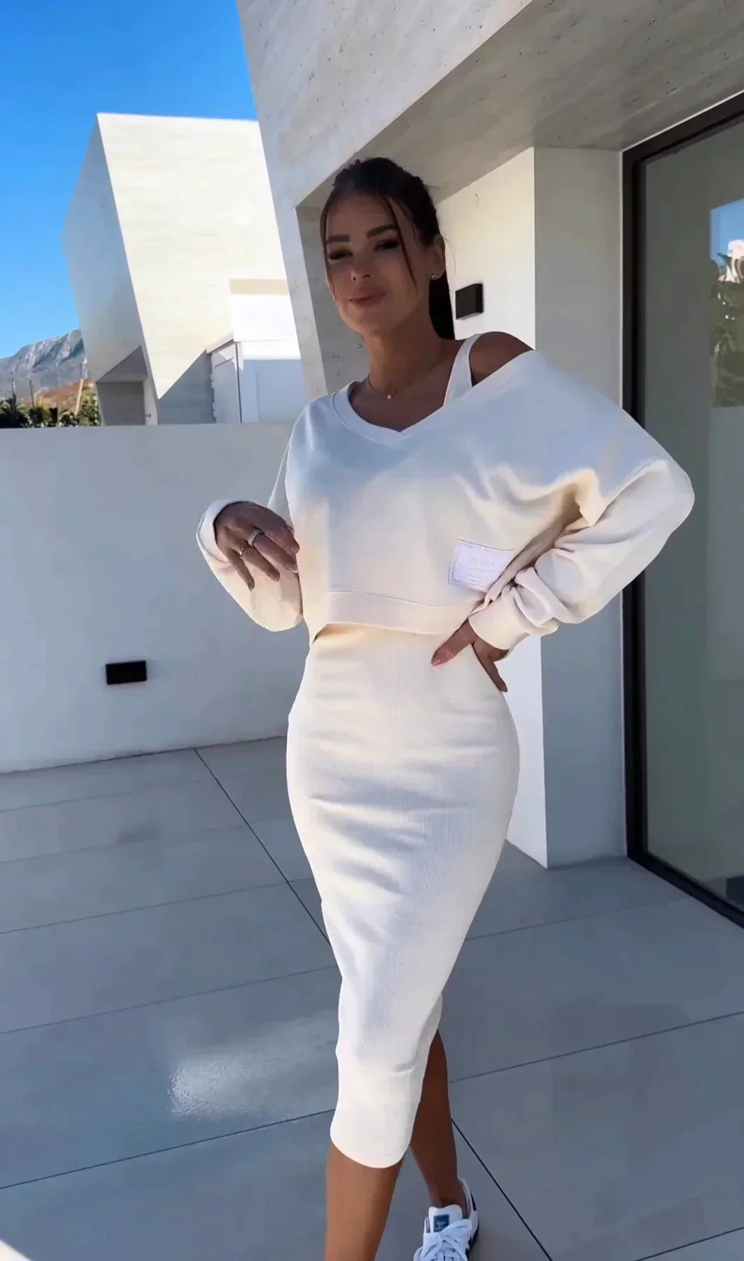 Elegantes Kleid mit kuscheligem Pullover-Kombination Für Frauen