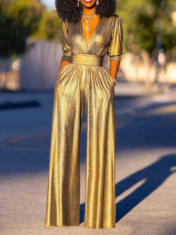 Glänzender Jumpsuit mit elegantem Schnitt und luxuriösem Stoff für Frauen