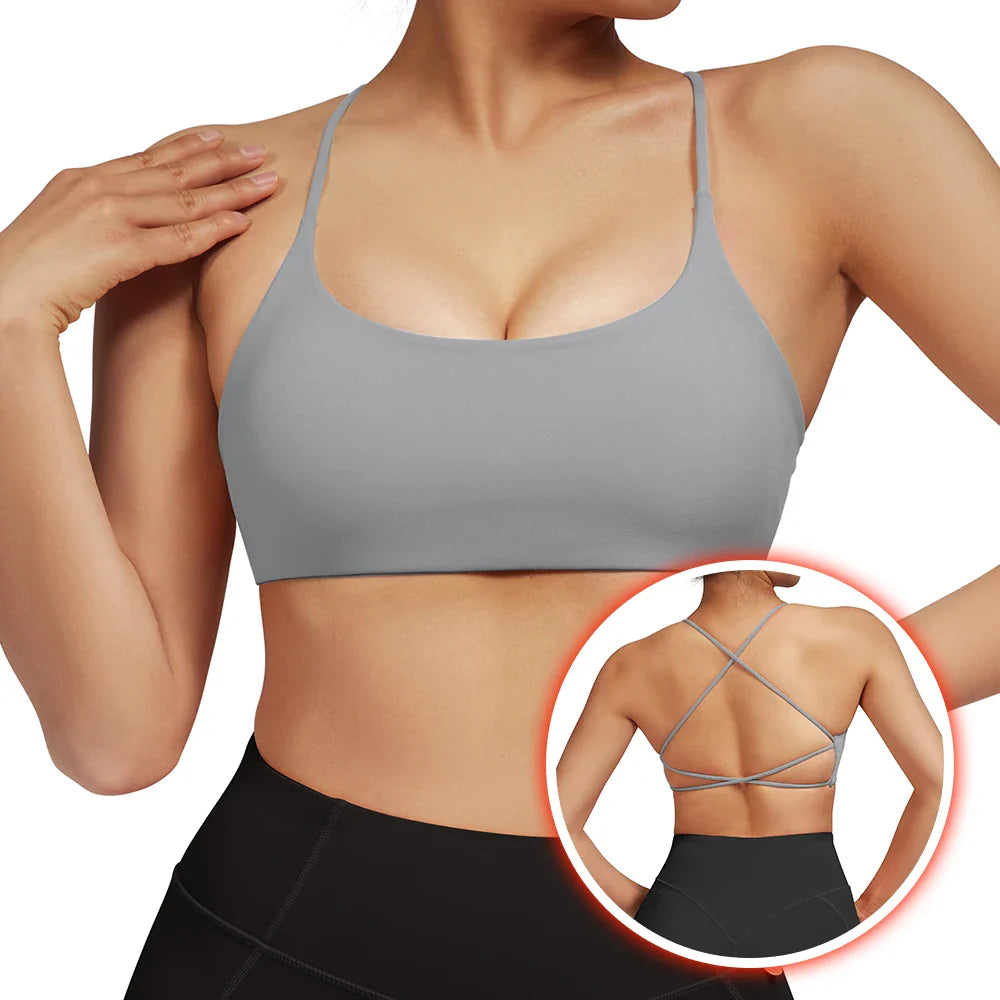 Rückenfreier Stoßfester Fitness-Sport-BH Mit Polstern Für Frauen