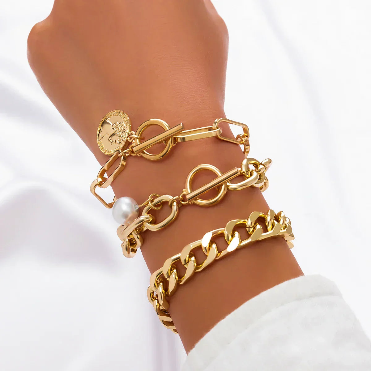 Goldenes Cuban Armband Set für Damen