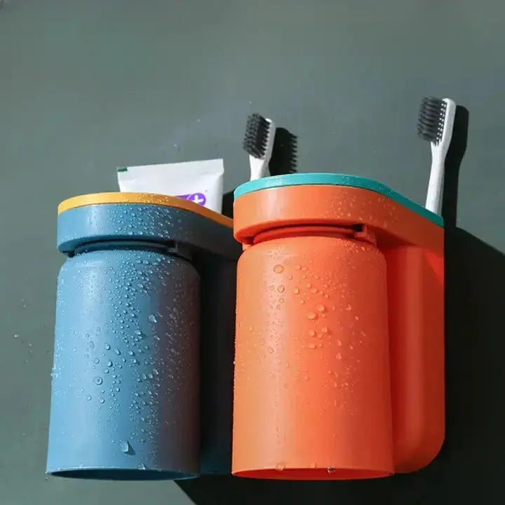 BrushStorage™ – Selbstklebender Zahnbürstenhalter mit funktionalem Becheraufsatz für Badezimmer [50 % Rabatt]