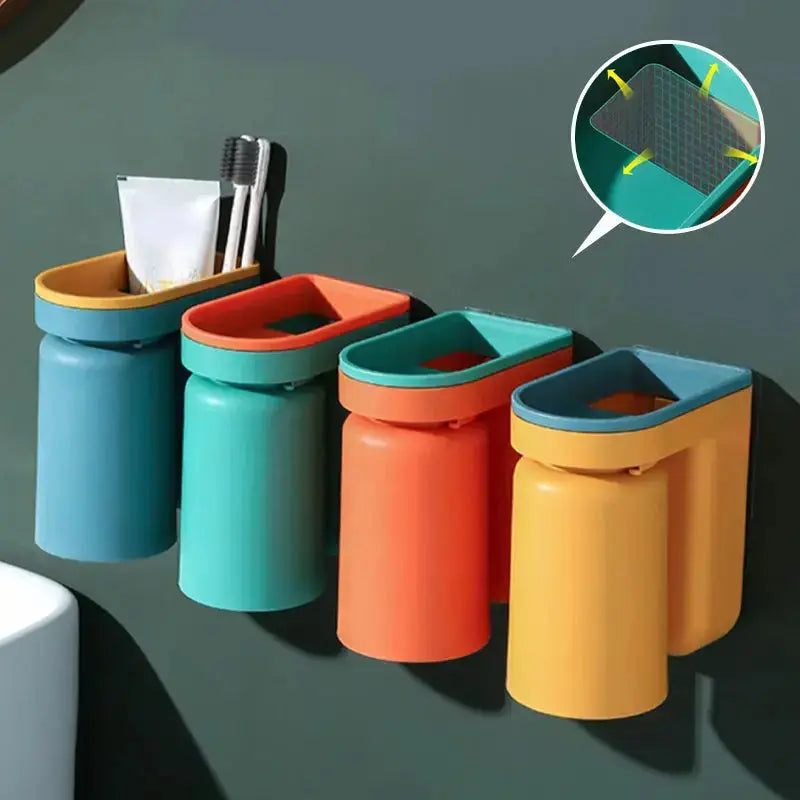 BrushStorage™ – Selbstklebender Zahnbürstenhalter mit funktionalem Becheraufsatz für Badezimmer [50 % Rabatt]