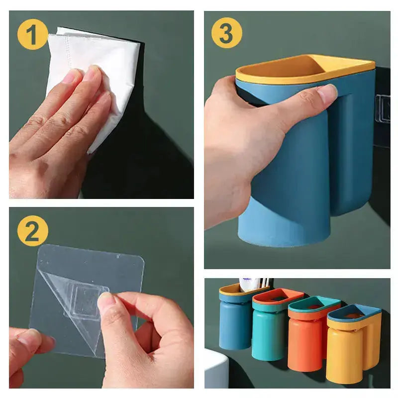 BrushStorage™ – Selbstklebender Zahnbürstenhalter mit funktionalem Becheraufsatz für Badezimmer [50 % Rabatt]