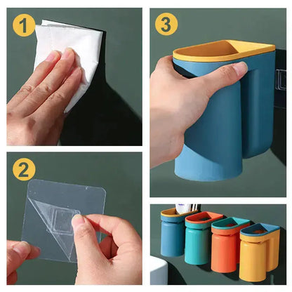 BrushStorage™ – Selbstklebender Zahnbürstenhalter mit funktionalem Becheraufsatz für Badezimmer [50 % Rabatt]