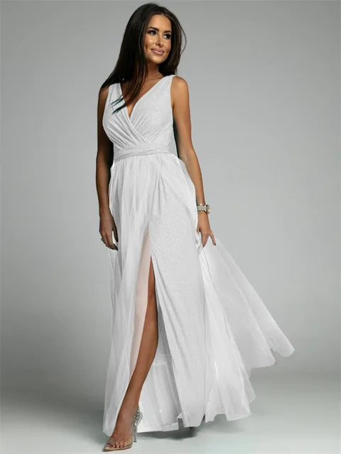 Elegantes Abendkleid mit Mesh Details und Hohem Schlitz für Frauen