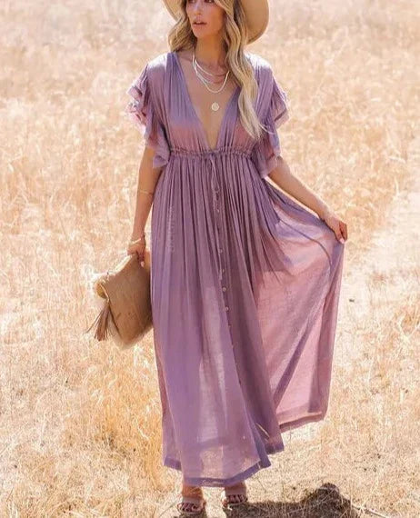 Fließendes Maxikleid mit Rüschen Details für Damen